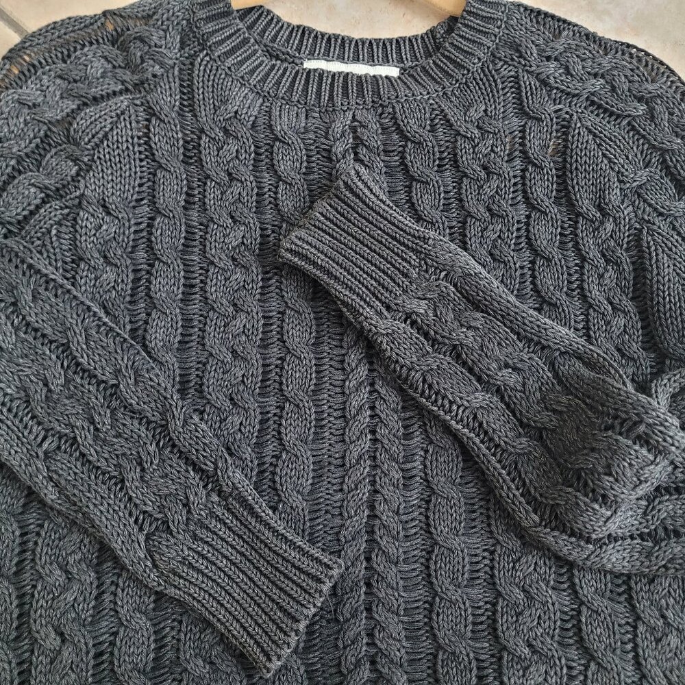 Marrakech Charcoal Cable Knit Cotton Crew Neck Sweater - XS